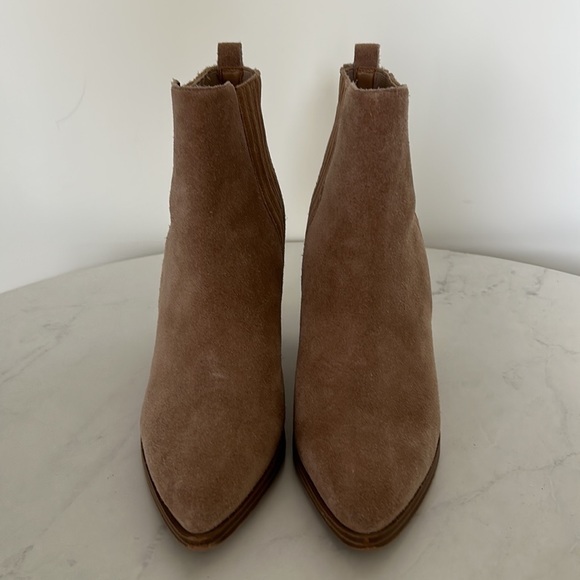 Marc Fisher Oshay Pointed Toe Booties - Beige/Tan Suede Boots - Picture 2 of 6